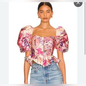 Hemant & nandita  floral print puff sleeve top size small in salmon